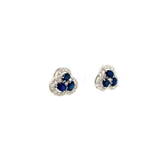 Sapphire and Diamond Earring in 14 K White Gold - Picture 1 of 2